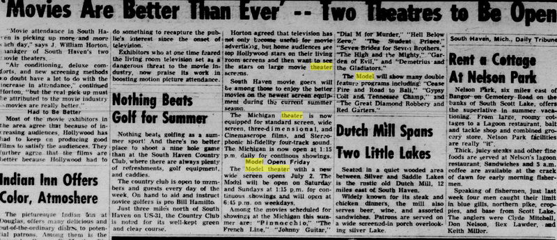 Model Theater - Jun 30 1954 Story On Model And Michigan Theaters